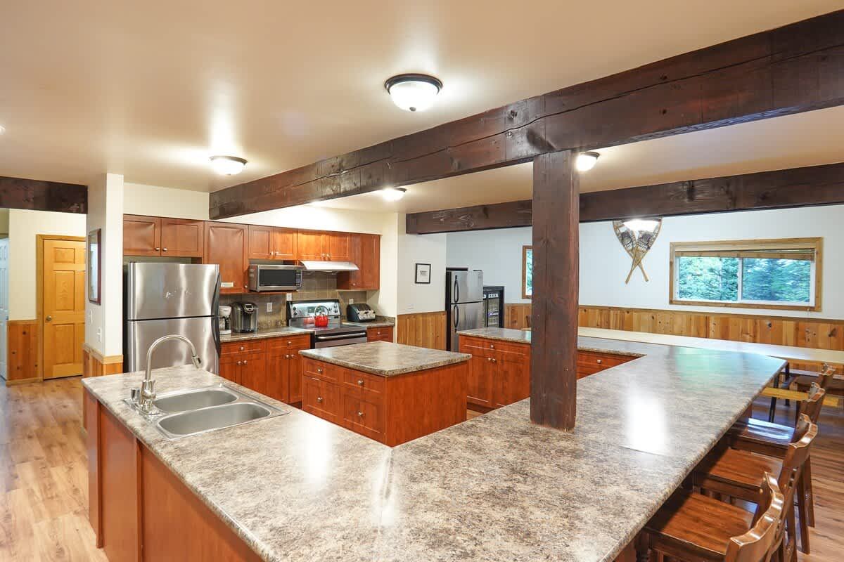 Full kitchen at Evergreen Lodge sized for group cooking